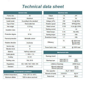 MYC58 1,8kW 2790obr/min 230V Prawy